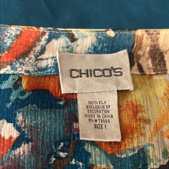 Chico's Vibrant Red and Blue Tropical Blouse - Picture 2 of 3